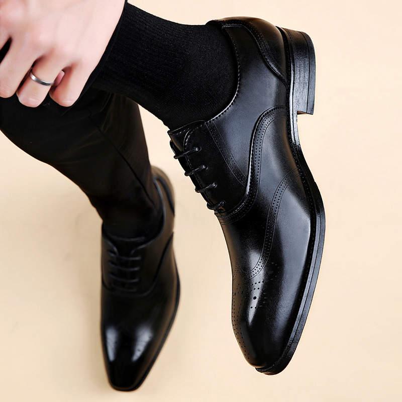 Formal Leather Shoes British Men Brogue Pointed-toe Lace