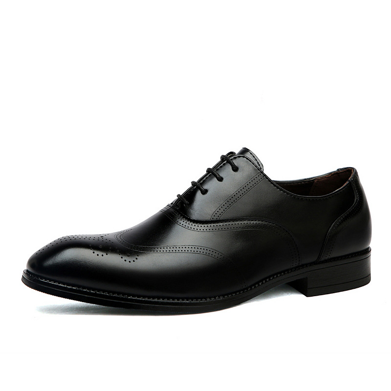 Formal Leather Shoes British Men Brogue Pointed-toe Lace