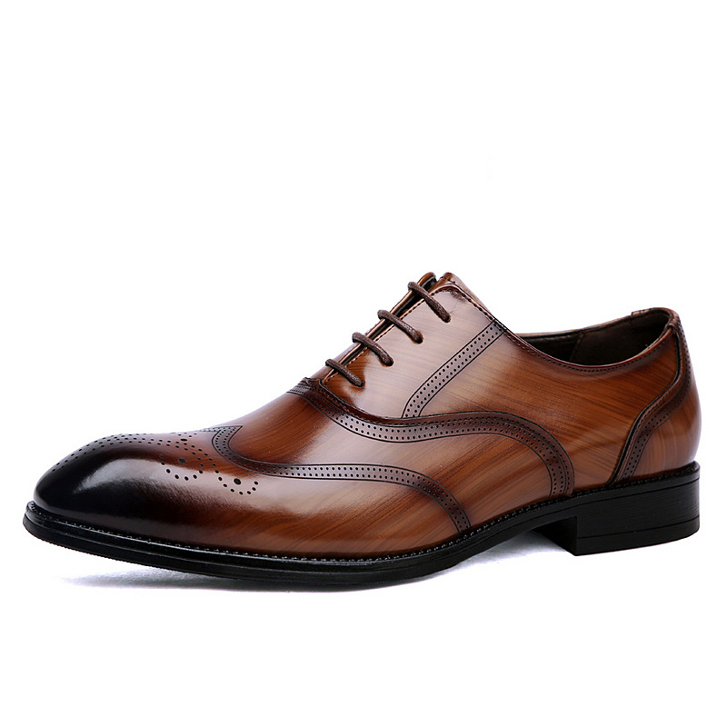 Formal Leather Shoes British Men Brogue Pointed-toe Lace