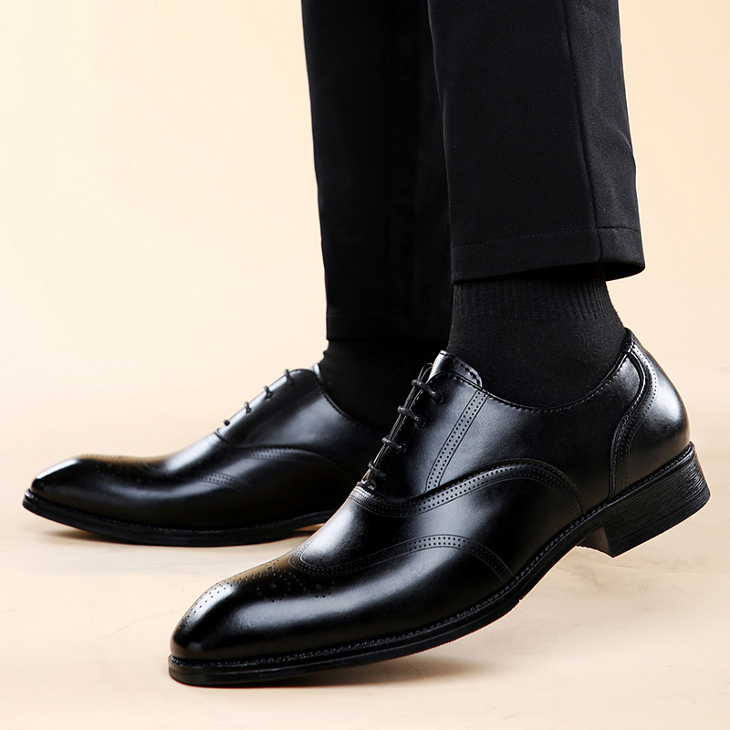 Formal Leather Shoes British Men Brogue Pointed-toe Lace