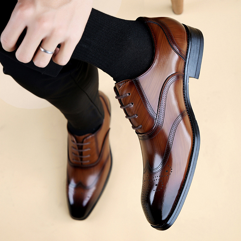 Formal Leather Shoes British Men Brogue Pointed-toe Lace